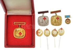 1980-1985. "30" + "40" + "50" + "Kiváló véradó" festett, aranyozott véradó jelvények + "15 véradásért" + "20 véradásért" festett, műgyantás jelvények + "Kiváló véradó+ műgyantás miniatűr + "50 véradásért" aranyozott, műgyantás jelvény eredeti dobozban T:1