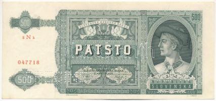 Szlovákia 1941. 500K "8 Nk 047718", "SPECIMEN (MINTA)" perforációval T:III  Slovakia 1941. 500 Korun "8 Nk 047718" with "SPECIMEN" perforation C:F Krause P#12s