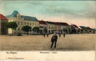 1908 Szászrégen, Reghin; Fő tér, Járásbíróság. J. Hübner kiadása / Hauptplatz / main square, county court (EK)