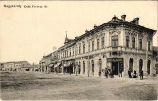 1917 Nagykároly, Carei; Deák Ferenc tér, Janitzky Albert, Mangold üzlete, temetkezési vállalat. Csókás László kiadása / square, shops, funeral home (EK)