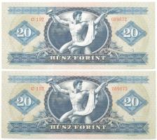 1962. 20Ft (2x) sorszámkövetők "C 197 089872 - C 197 089873" T:I,I- az egyiken kis sarokha...