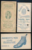 cca 1910-1920 3 db szegedi üzleteket reklámozó számolócédula (Szilvássy Jenő, Lusztig Imre, Jakabovits Mór), vegyes állapotban
