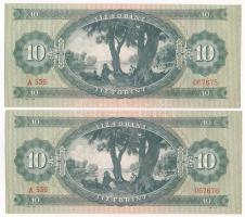 1960. 10Ft (2x) sorszámkövetők "A 536 067675 - A 536 067676" halvány nyomdai papírránccal ...