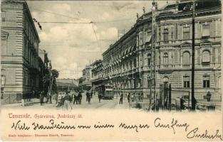 1902 Temesvár, Timisoara; Gyárváros, Andrássy út, villamos. Uhrmann Henrik kiadása / Fabric, street, tram (EK)