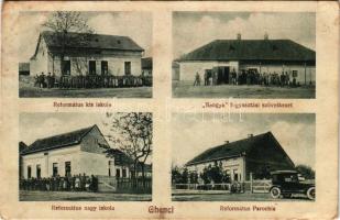 1940 Gencs, Ghenci; Református kis és nagy iskola és parókia, Hangya fogyasztási szövetkezet üzlete, autó. Foto Tóth / Calvinist schools and rectory, cooperative shop, automobile + &quot;1940 Nagykároly visszatért&quot; So. Stpl (EK)