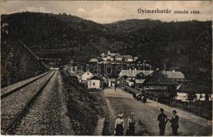 1918 Gyimes, Ghimes; Rákóczi várrom, magyar-román határ, vasútvonal. Adler és fia / castle ruins, Hungarian-Romanian border, railway line (fl) + &quot;M. kir. 17. Népfölkelő gyalogezred III. zászlóalj 10. százas II. szakasz&quot;