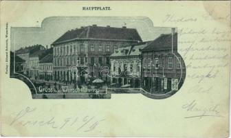 1898 (Vorläufer) Versec, Werschetz, Vrsac; Fő tér, Walke és Löwenstein üzlete, piac / Hauptplatz / main square, market shops (vágott / cut)