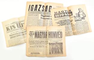 1956 6 db forradalmi újság: Magyar Honvéd, Kis Ujság, Magyar Ifjúság, Igazság, Valóság, 1956. november 1. és 2-i számok