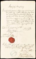 1866 Dunaszerdahely (Dunajská Streda), Felvidék, szegénységi bizonyítvány, aláírásokkal, viaszpecséttel
