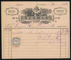 1884 Hódmezővásárhely, Németh Lajos gyógyszerész saját kezűleg kiállított fejléces számlája, 7 kr okmánybélyeggel