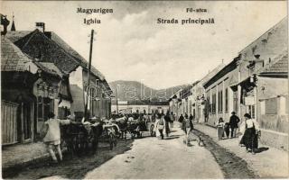 Magyarigen, Ighiu; Fő utca, üzletek. Schäser Ferenc kiadása / Strada Principala / main street, shops