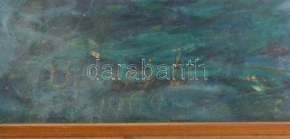 Ujváry Lajos (1925-2006): Vízparti táj. Olajpasztell, karton, jelzett. Üvegezett fakeretben, 47×62 c...