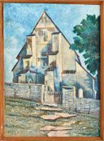 Ujváry Lajos (1925-2006): Templom. Olajpasztell, karton, jelzett. Fakeretben, 68×49 cm