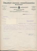 1928 Belatiny Arthur Pezsgőborgyár Budapest fejléces boríték + számla, hódmezővásárhelyi m. kir. telekkönyvi hivatal részére címezve