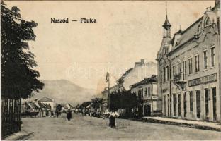 Naszód, Nasaud; Fő utca, Pollák és Siegelstein üzlete / main street, shops (fl)