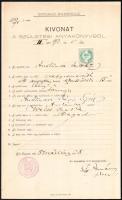 1898 Szeged, Lőw Immánuel (1854-1944) zsidó hittudós, orientalista, szegedi főrabbi autográf aláírása a Szegedi Rabbiság által kiállított születési anyakönyvi kivonaton, pecséttel, 50 kr okmánybélyeggel