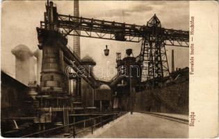 Resicabánya, Resicza, Recita, Resita; Furnalele inalte / Nagyolvasztók a vasgyárban. Deutsch testvérek kiadása / Hochöfen / smelters, ironworks, iron factory (Rb)