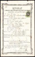 1871 Makó, a makói helvét-hitvallású egyház által kiállított házassági anyakönyvi kivonat, 50 kr okmánybélyeggel, kissé foltos