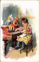 Kislány a zongoránál játékokkal / Girl with toys at the piano. B.K.W.I. 480-4. s: K. Feiertag (fl)