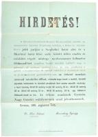 1888 Gyoma, hirdetmény a Sebes- és a Hármas-Körös partján történő töltésépítési munkáról (álláshirdetés). Gyoma, Kner-ny., 44,5x31 cm. Érdekesség: a szöveget a lapon lévő 1 kr okmánybélyegre nyomtatták rá!