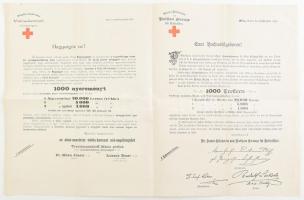 1894 Alsó-ausztriai vöröskereszt női segélyegylet sorsjáték ismertető prospektus, magyar és német nyelvű, kisebb lapszéli szakadással, 45,5x29 cm