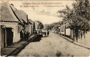 Székelykeresztúr, Kristur, Cristuru Secuiesc; Str. Regele Ferdinand I / I. Ferdinánd király utca. Szemerjay Károly kiadása / street view (lyuk / pinhole)