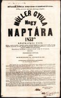 1853 Müller Gyula Nagy Naptára (szerk.: Friebeisz István), Másodévi folyam, kétoldalas ismertető nyomtatvány, hajtott, 42x26 cm