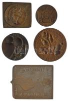 Vegyes 5 darabos bronz és fém emlékérem és plakett tétel, közte 1979. &quot;A városért - Berettyóújfalu&quot; fém plakett (119x93mm) T:1--2-