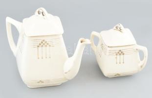 Art deco porcelán kanna és cukortartó. Kézzel festett, jelzés nélkül, kopott, kis lepattanásokkal, m: 13-19 cm