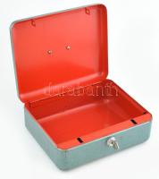 Retró pénztári kazetta, zománcozott fém, kulccsal, kopott, 25x20x9 cm