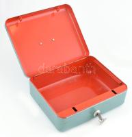 Retró pénztári kazetta, zománcozott fém, 2 db kulccsal, kissé kopott, 25x20x9 cm