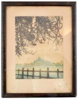 Barta Ernő (1878-1956): Budapesti Dunapart, háttérben a Parlament. Színezett rézkarc, papír, jelzett...