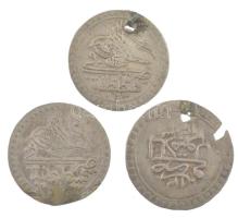 Oszmán Birodalom ~19. század 3db-os gyenge tartású, sérült Ag érmetétel T:3,3- lyuk, anyaghiány, lyuktömött Ottoman Empire ~19th century 3pcs of damaged Ag coin lot in poor condition C:F,VG holed, material error, plugged hole