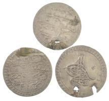 Oszmán Birodalom ~19. század 3db-os gyenge tartású, sérült Ag érmetétel T:3,3- lyuk, anyaghiány, lyu...