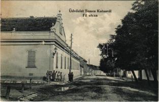 1913 Temeskutas, Temes-Kutas, Gudurica; Fő utca. Szabonáry Károly felvétele / main street (ázott / wet damage)