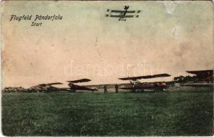 1917 Pándorfalu, Parndorf; Flugfeld Start / Repülőtér, repülőgépek / airfield, aircrafts (gyűrődések / creases)