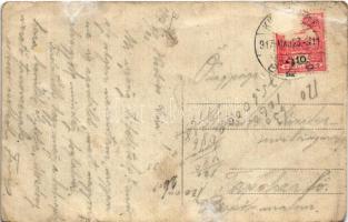 1917 Pándorfalu, Parndorf; Flugfeld Start / Repülőtér, repülőgépek / airfield, aircrafts (gyűrődések...