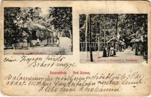 1908 Zajzon, Zaizon-fürdő, Zajzonfürdő, Zizin; Béla-forrás, Sétatér és teniszpálya / Adalbertquelle, Promenade u. Tennisplatz / spa, spring source, promenade, tennis court (EM)