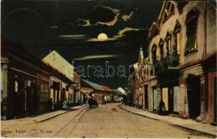 1915 Lippa, Lipova; Fő utca este, üzletek. Bárány Szerén kiadása / main street at night, shops (EK)