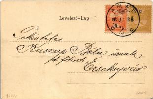 1902 Arad, Szabadság szobor. Szecessziós magyar zászlós litho keret / statue, monument. Art Nouveau ...