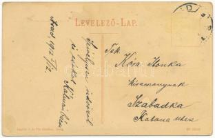 1912 Arad, Andrássy tér, városi autóbusz Schaffer Henrik szabó, Neumann M. ruhatelep reklámjával, Ne...