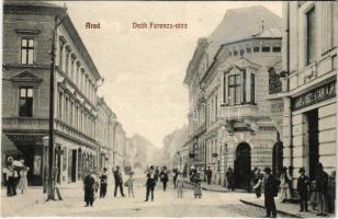 1907 Arad, Deák Ferenc utca, Gyógyszertár, üzletek. Kerpel Izsó kiadása / street view, pharmacy, shops (r)