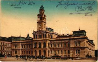 1911 Arad, Városháza, katonák. Ingusz I. és Fia kiadása / town hall, K.u.K. soldiers (EK)