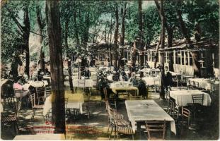 1908 Karánsebes, Caransebes; Lichtneckert szálloda vendéglőkertje, vendégek és pincérek. H. Rosenfeld kiadása / Gartenrestauration des Hotel Lichtneckert / hotel, restaurant garden with guests and waiters (ragasztónyom / glue marks)