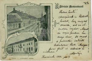 1899 (Vorläufer) Karánsebes, Caransebes; Fő utca, Lichtneckert szálloda / main street, hotel. Art Nouveau, floral (r)