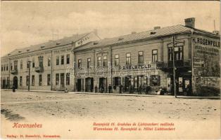 1918 Karánsebes, Caransebes; Lichtneckert szálloda, Rosenfeld H. üzlete és saját kiadása / Warenhaus H. Rosenfeld u. Hotel Lichtneckert / hotel, publisher's shop