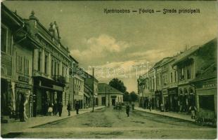 1910 Karánsebes, Caransebes; Fő utca, Jakob Zweig, Halász, Mehler Róza, Révész üzlete. W.L. 1475. / Hauptgasse / Strada principala / main street, shops