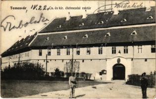 1908 Temesvár, Timisoara; Cs. és kir. élelmezési raktár, katonák / K.u.K. military food storage, soldiers (EK)