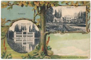 1915 Kolozsvár, Cluj; Sétatéri mulató és tó. Rigó Árpád kiadása. Szecessziós virágos litho keret / promenade, park. Art Nouveau, floral, litho frame (fa)