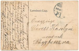 1915 Kolozsvár, Cluj; Sétatéri mulató és tó. Rigó Árpád kiadása. Szecessziós virágos litho keret / p...